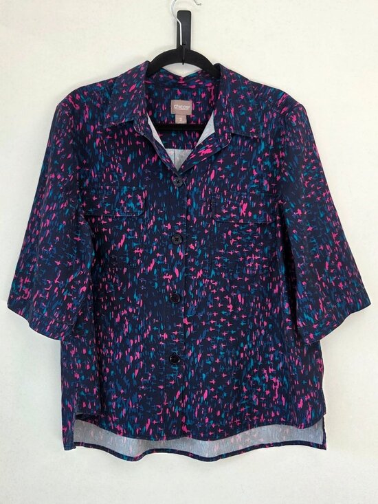 Chico's Tops - Chico's Crosshatch Weaves Utility Shirt Blouse Top Artsy Art Deco Women's L